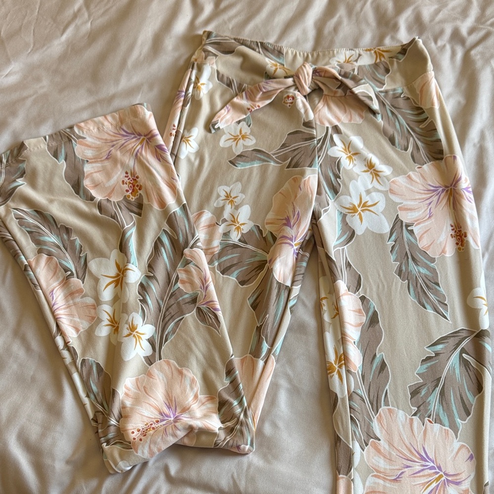 Floral Print Pants with Tie Waist